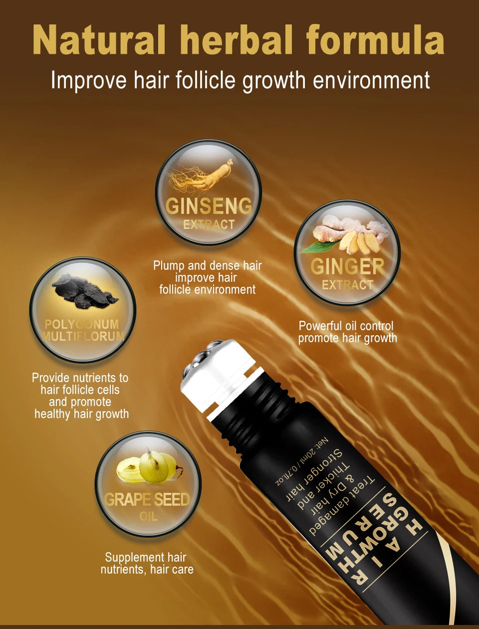 Sevich Herbal Fast Hair Growth Oil With Massage Roller 20ml Hair Loss Treatment Ginger Extract Growing Serum Hair Loss Products