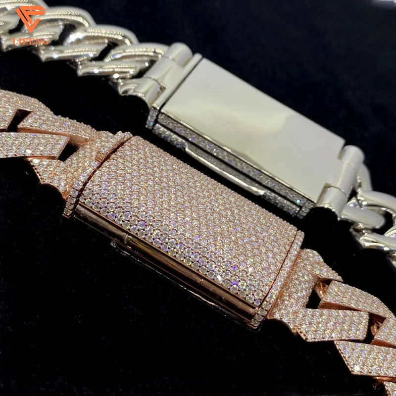 Moissanite Necklace Custom Lock 20mm Cuban Link Chain Ice Out Moissanite Chain Men Silver 925 Hiphop Cuban Link Necklace