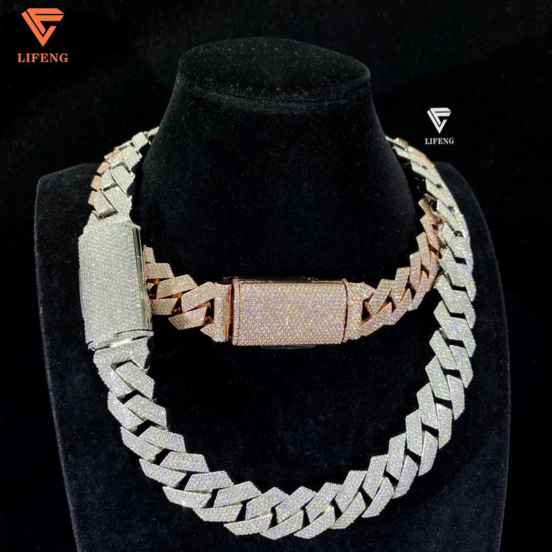 Moissanite Necklace Custom Lock 20mm Cuban Link Chain Ice Out Moissanite Chain Men Silver 925 Hiphop Cuban Link Necklace