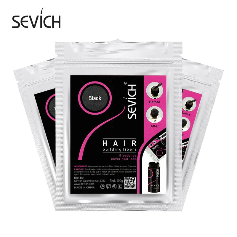 Sevich 10 Color Hair Fibers Keratin Hair Loss Building Fiber 25g/100g Hair Loss Concealer Instant Wig Regrowth Powders Black