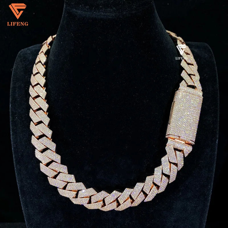 Moissanite Necklace Custom Lock 20mm Cuban Link Chain Ice Out Moissanite Chain Men Silver 925 Hiphop Cuban Link Necklace