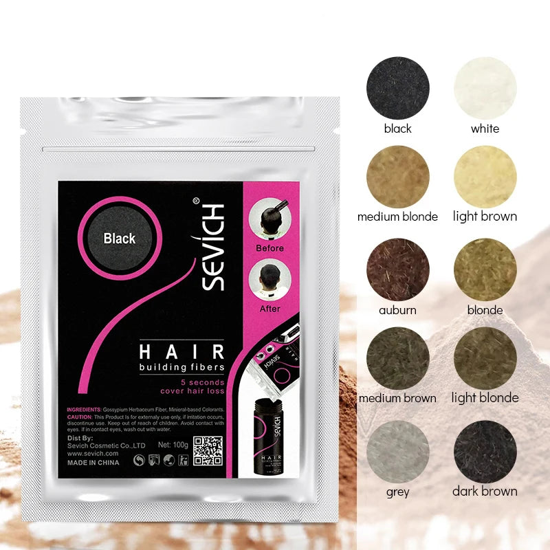 Sevich 10 Color Hair Fibers Keratin Hair Loss Building Fiber 25g/100g Hair Loss Concealer Instant Wig Regrowth Powders Black
