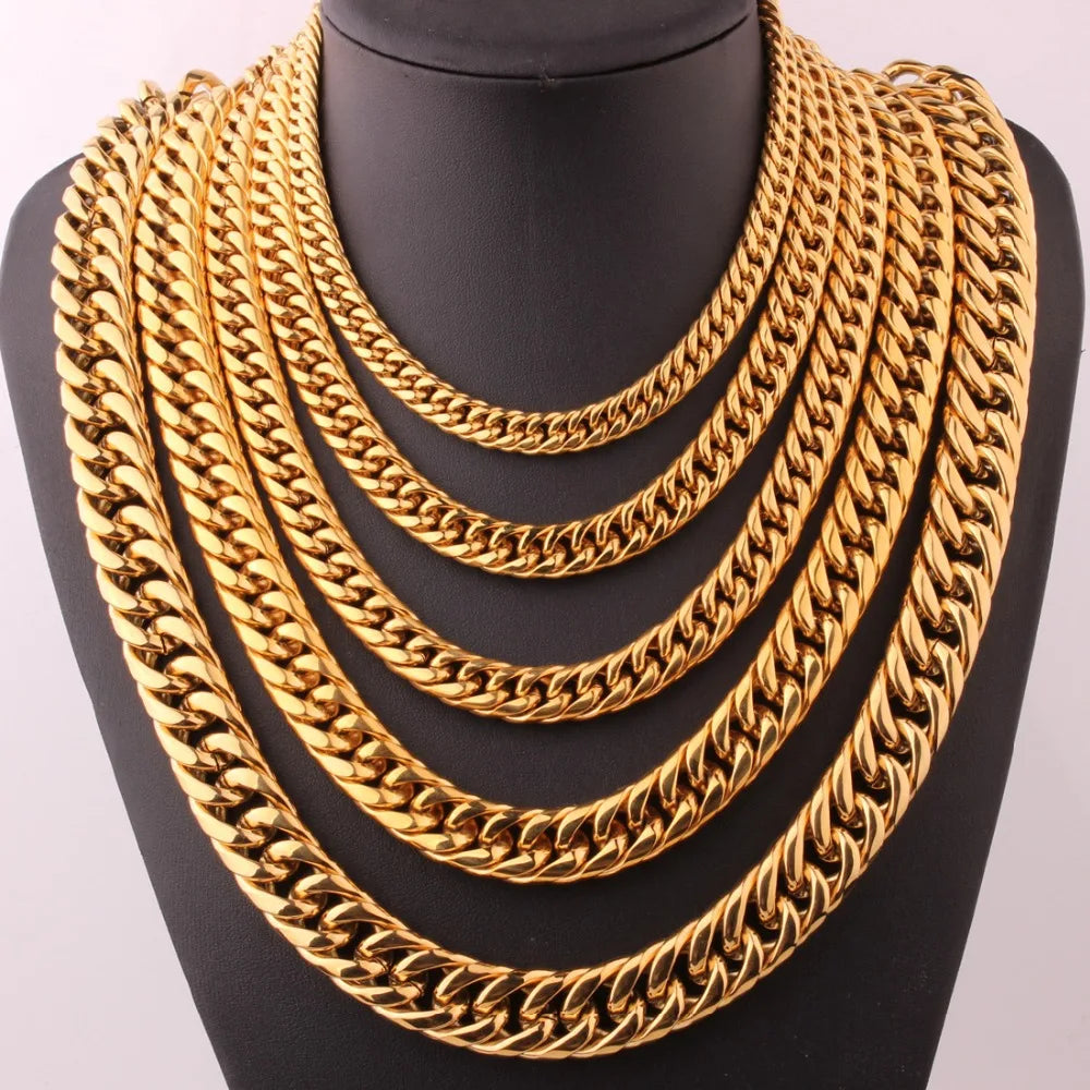 Heavy 16/20mm Gold Color Cuban Curb Link Chain Stainless Steel Necklace Mens Gift Custom Size 7-40inch