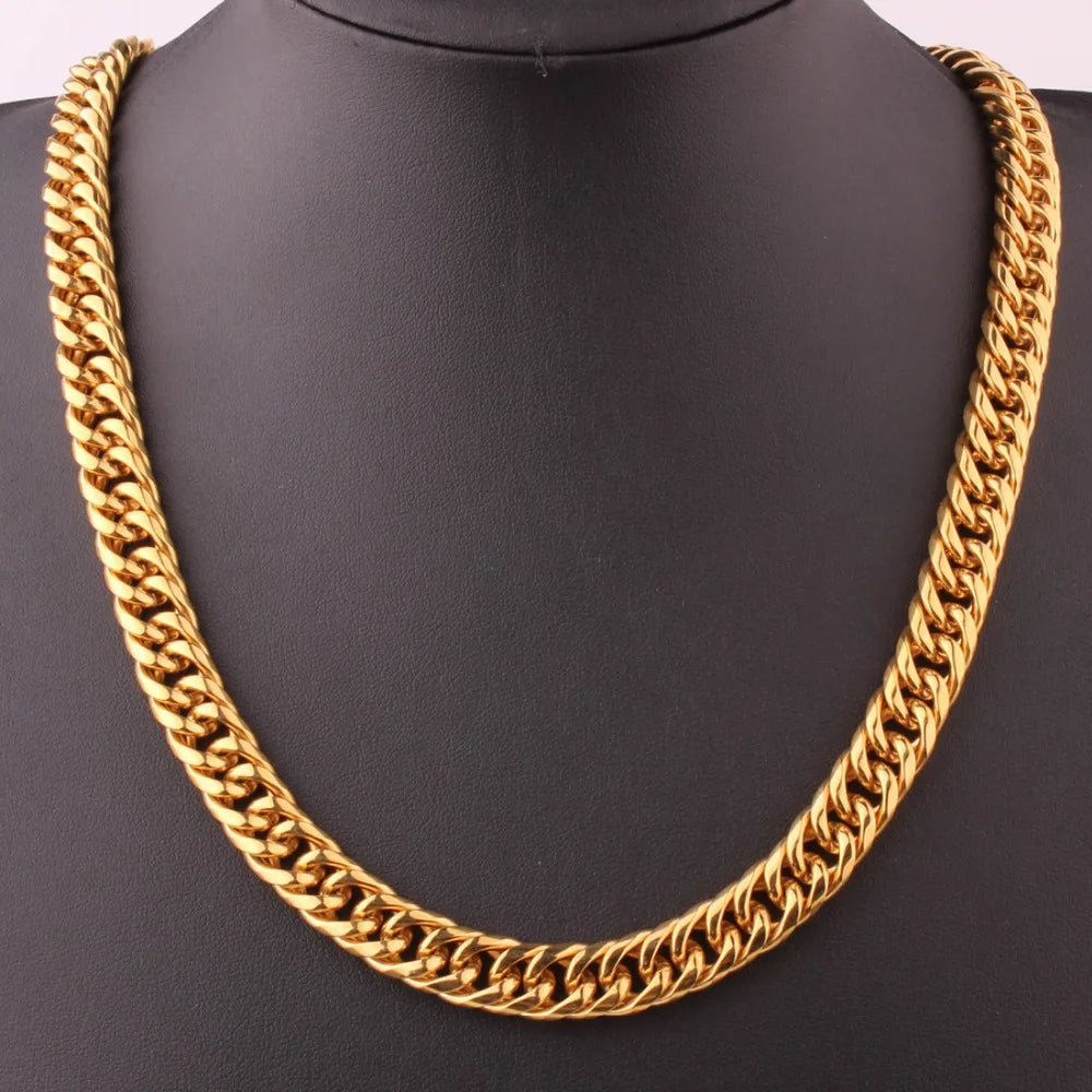 Heavy 16/20mm Gold Color Cuban Curb Link Chain Stainless Steel Necklace Mens Gift Custom Size 7-40inch
