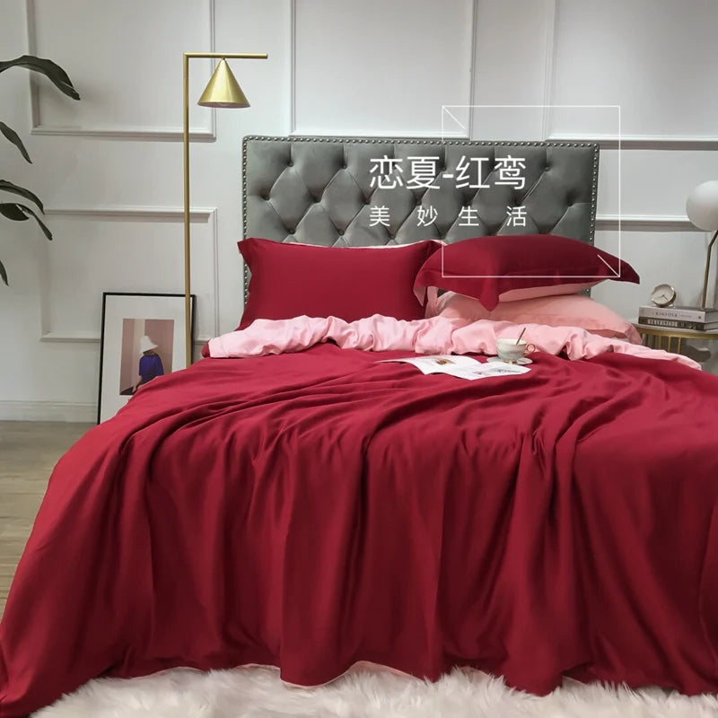 Duvet cover with Bue and Pink 2 color Fresh Simple style Bedding Set Queen King size High Thread Count Long Staple Bed sheet set