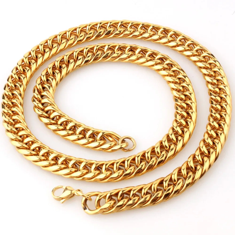 Heavy 16/20mm Gold Color Cuban Curb Link Chain Stainless Steel Necklace Mens Gift Custom Size 7-40inch