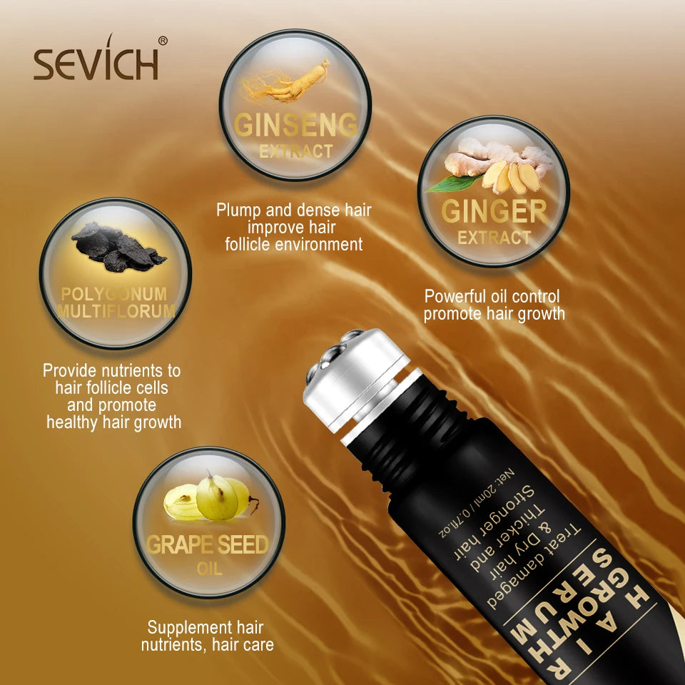 Sevich Herbal Fast Hair Growth Oil With Massage Roller 20ml Hair Loss Treatment Ginger Extract Growing Serum Hair Loss Products