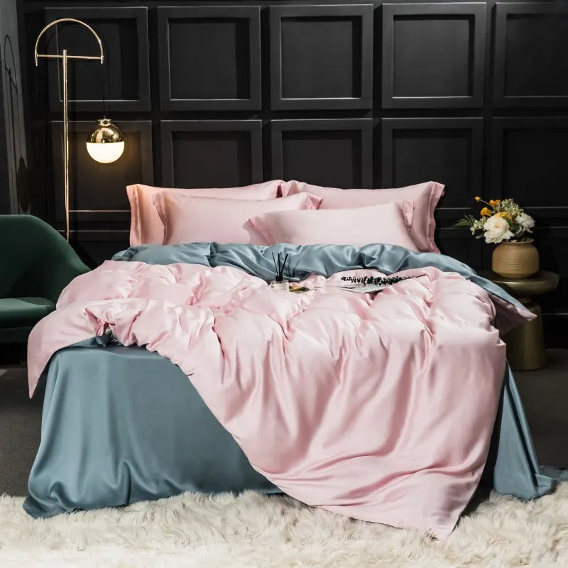 Duvet cover with Bue and Pink 2 color Fresh Simple style Bedding Set Queen King size High Thread Count Long Staple Bed sheet set