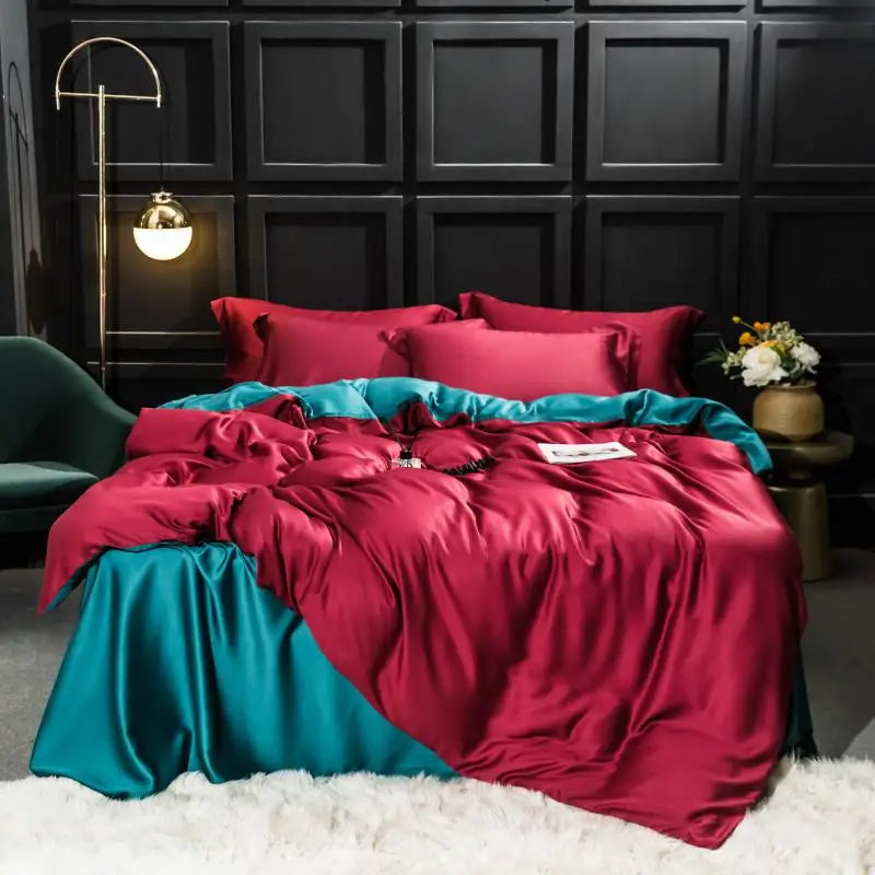 Duvet cover with Bue and Pink 2 color Fresh Simple style Bedding Set Queen King size High Thread Count Long Staple Bed sheet set