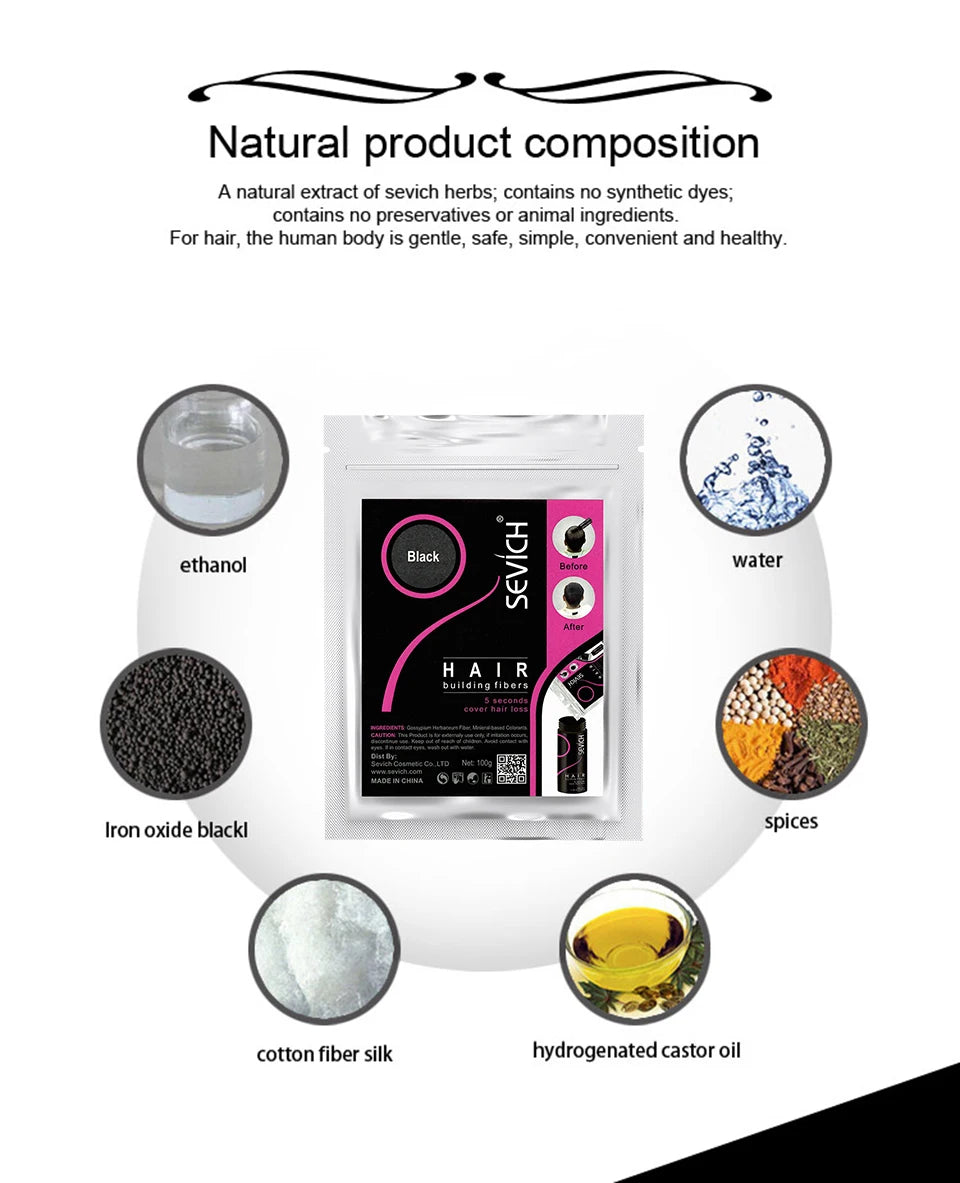Sevich 10 Color Hair Fibers Keratin Hair Loss Building Fiber 25g/100g Hair Loss Concealer Instant Wig Regrowth Powders Black