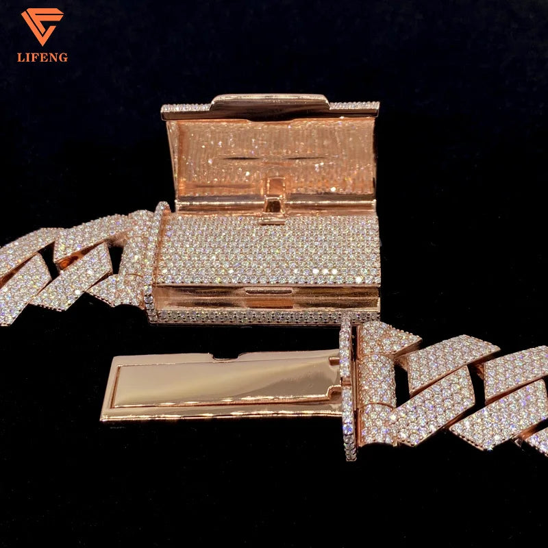 Moissanite Necklace Custom Lock 20mm Cuban Link Chain Ice Out Moissanite Chain Men Silver 925 Hiphop Cuban Link Necklace