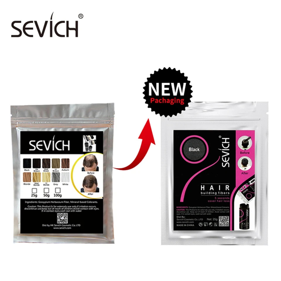 Sevich 10 Color Hair Fibers Keratin Hair Loss Building Fiber 25g/100g Hair Loss Concealer Instant Wig Regrowth Powders Black