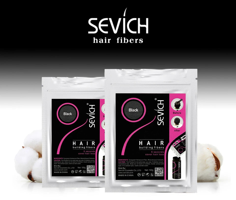 Sevich 10 Color Hair Fibers Keratin Hair Loss Building Fiber 25g/100g Hair Loss Concealer Instant Wig Regrowth Powders Black