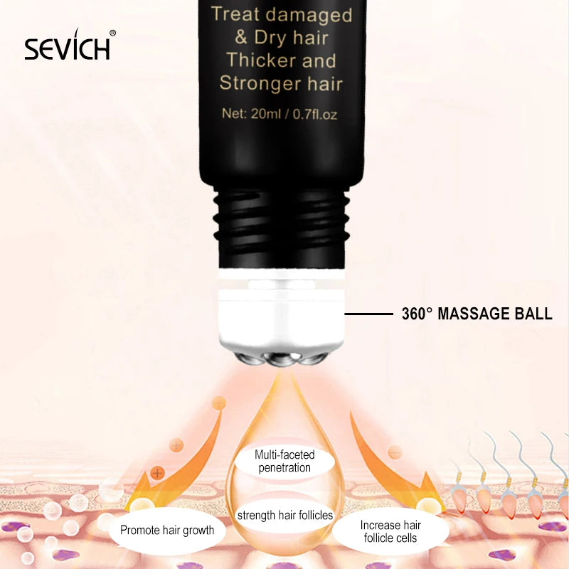 Sevich Herbal Fast Hair Growth Oil With Massage Roller 20ml Hair Loss Treatment Ginger Extract Growing Serum Hair Loss Products