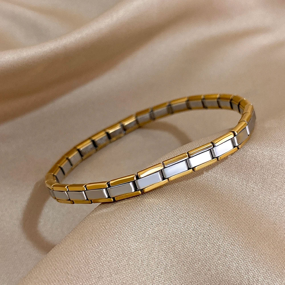 Greatera 5/10mm Two Tone Titanium Steel Bracelet Men Simple Elastic Metal Stainless Steel Watch Strap Women Detachable Bangle