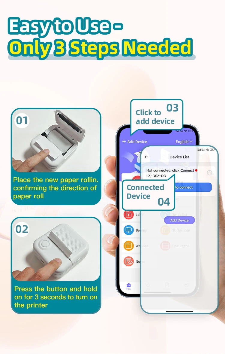 Dolewa D3 Portable Printer Thermal Paper Stickers Paper Mini Printers Labels Maker Printer for Error Printing Photo Printing