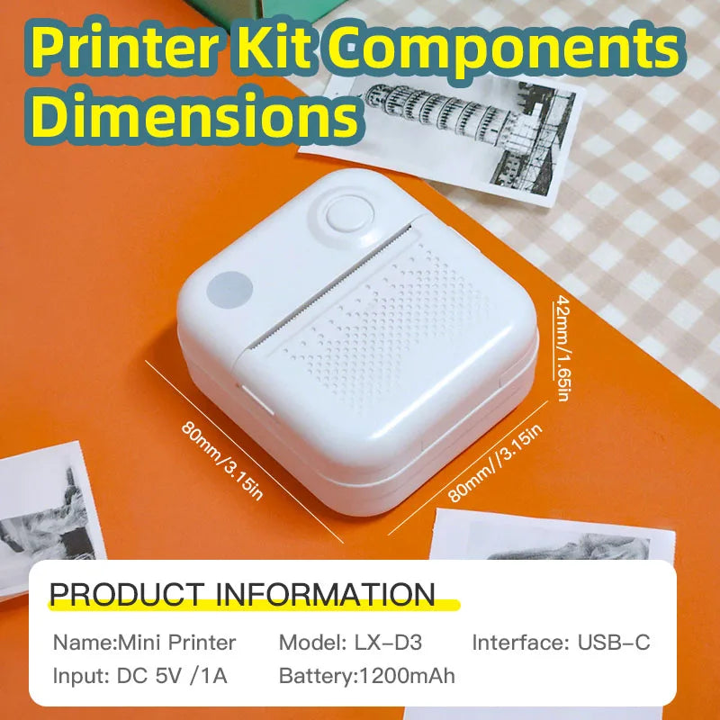 Dolewa D3 Portable Printer Thermal Paper Stickers Paper Mini Printers Labels Maker Printer for Error Printing Photo Printing