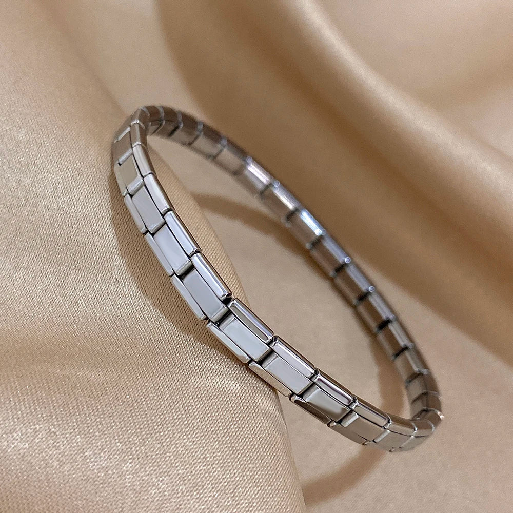 Greatera 5/10mm Two Tone Titanium Steel Bracelet Men Simple Elastic Metal Stainless Steel Watch Strap Women Detachable Bangle