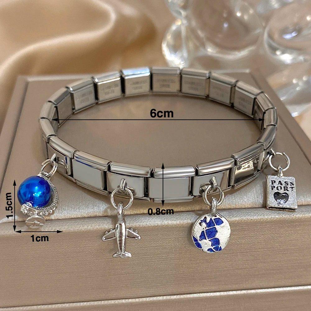 Greatera Castle Girl Panda Colorful Flower Smiling Face Sun Moon Pattern Pendant Bangle Personality Multiple Style Bracelet New