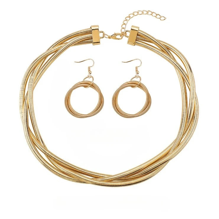 Personalized Punk Style Twisted Multi-layer Necklace Earrings, Women's Fashion Trend Jewelry Set Holiday Accessories 2pcs/set