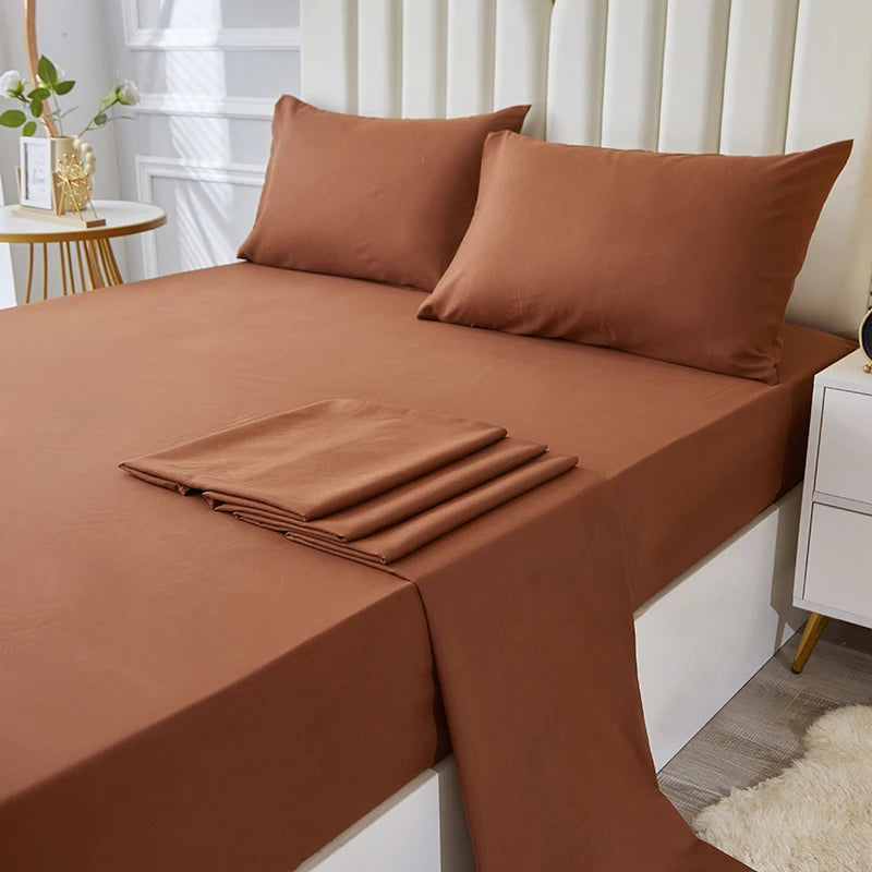 3/4pcs Bedding Set - Waterproof and Breathable Fitted Sheet Set for Bedroom, 1pc Flat sheet/ 1pc Fitted sheet /2pcs Pillowcases
