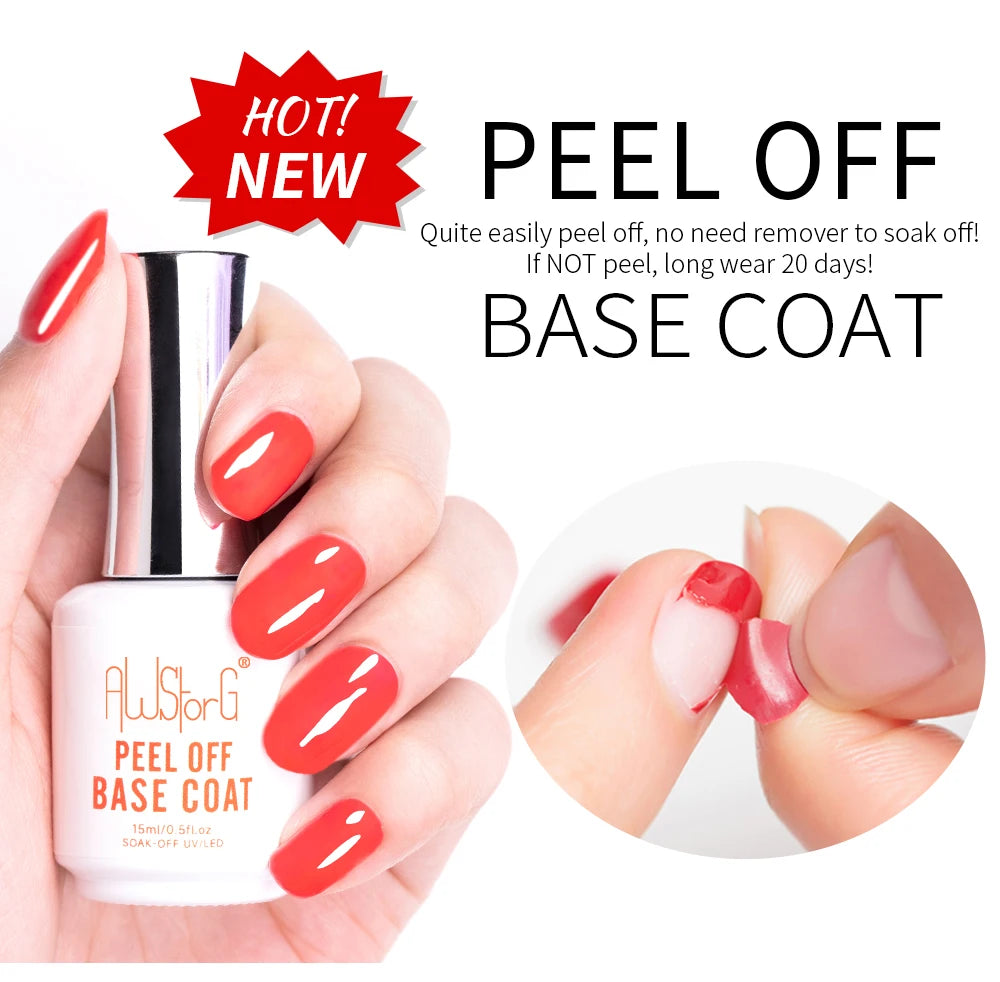 AWStorG 15ML Peel Off Base Coat UV Gel Nail Polish Clear Primer Semi Permanent UV Soft Practice Gel For Protect Care Nails Art