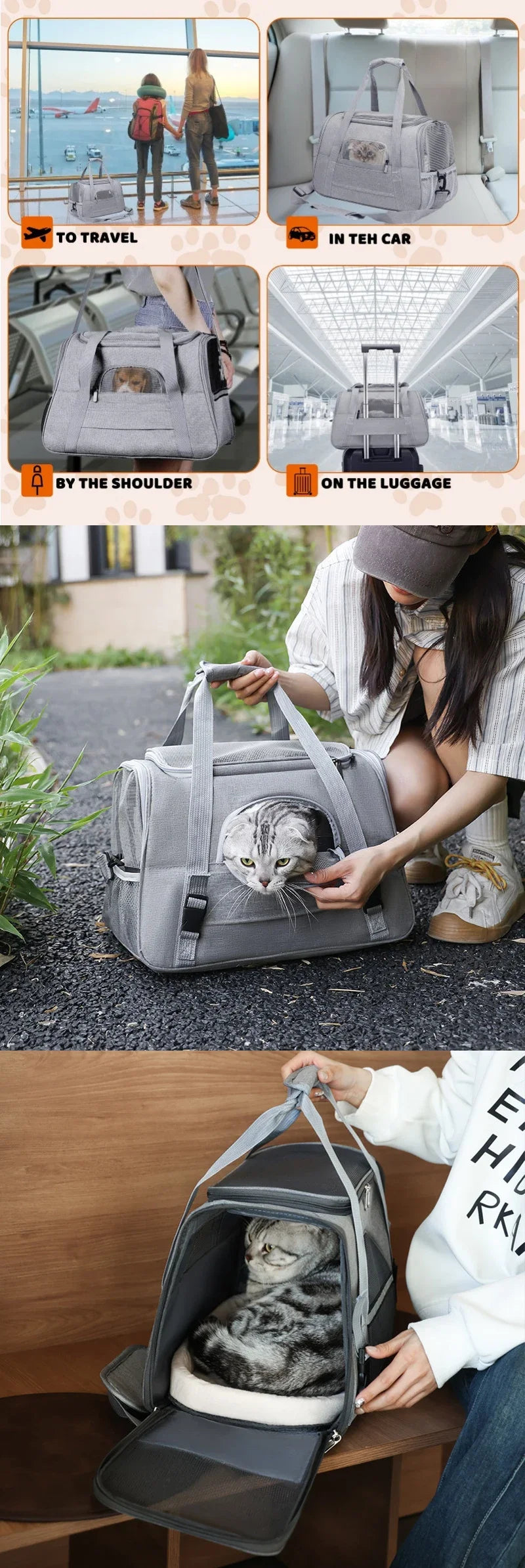 NEW Cat Bags Soft-Sided Portable Dog Carrier Mesh Breathable Carrier Bags Foldable Cats Handbag Travel Pet Bag Transport Bag