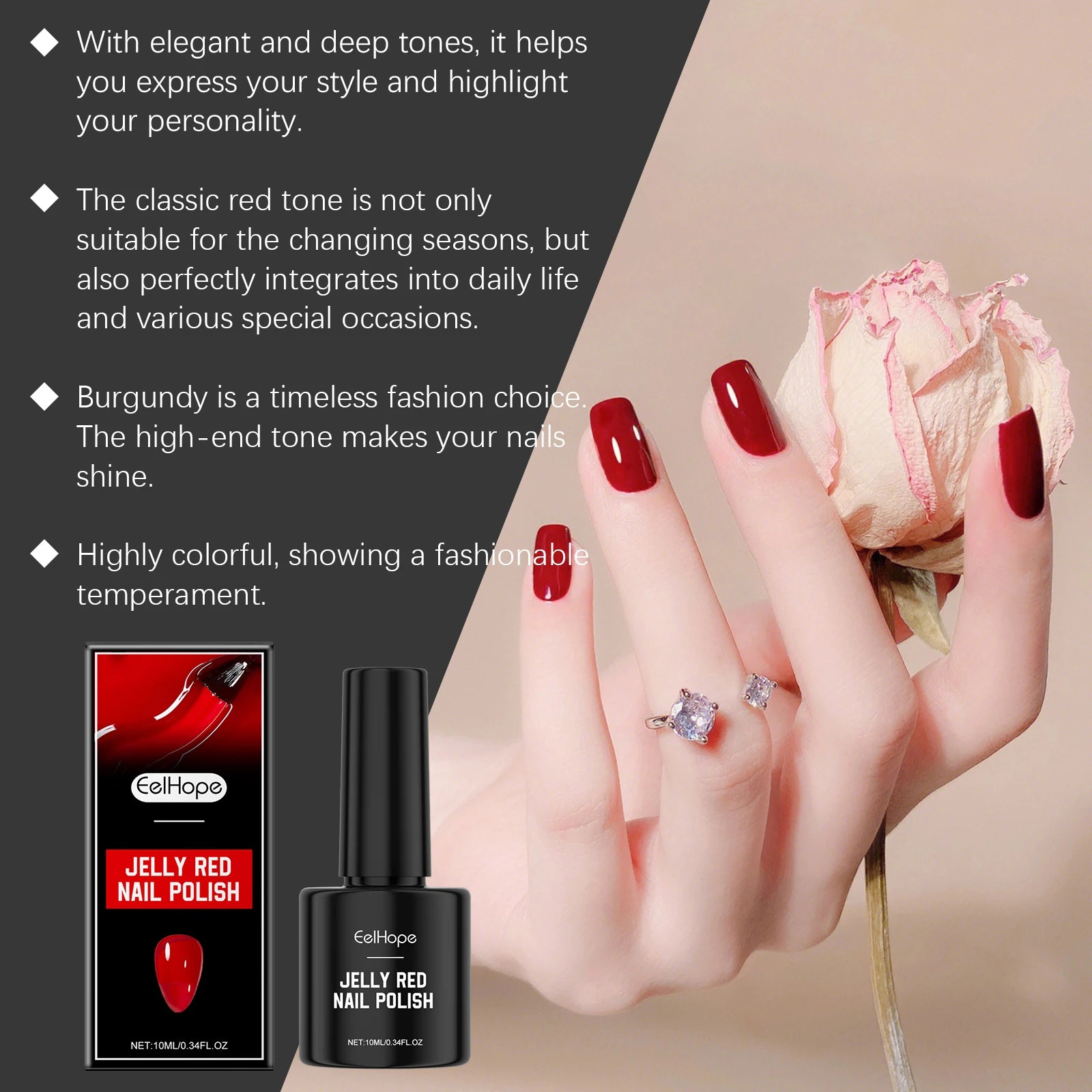 Jelly Ren Nail Polish High Color Rendering Quick Drying Smooth Texture Long-lasting Easy to use