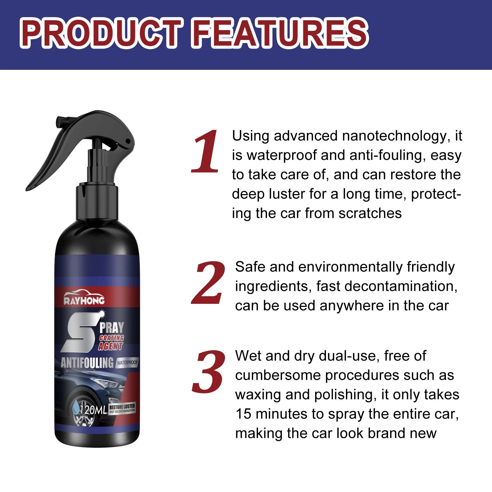 Rayhong Automobile Coating Spray Curing Paint Decontamination, Blackening and Brightening Automobile Coating Nano Coating Spray