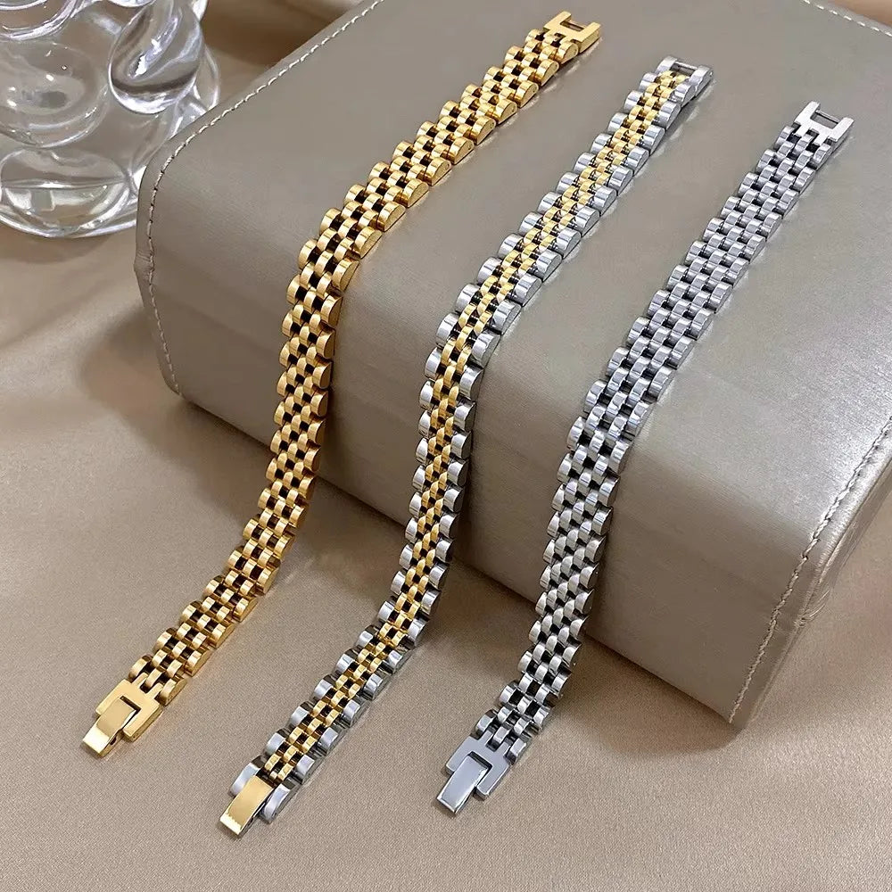 Greatera 5/10mm Two Tone Titanium Steel Bracelet Men Simple Elastic Metal Stainless Steel Watch Strap Women Detachable Bangle