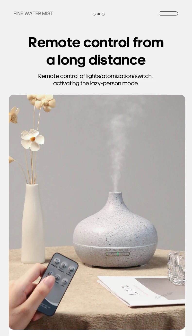 KINSCOTER Wood Grain Aromatherapy Diffuser 300ml Essential Aroma Oils Ultrasonic Air Humidifier 3 Timers USB Color Light