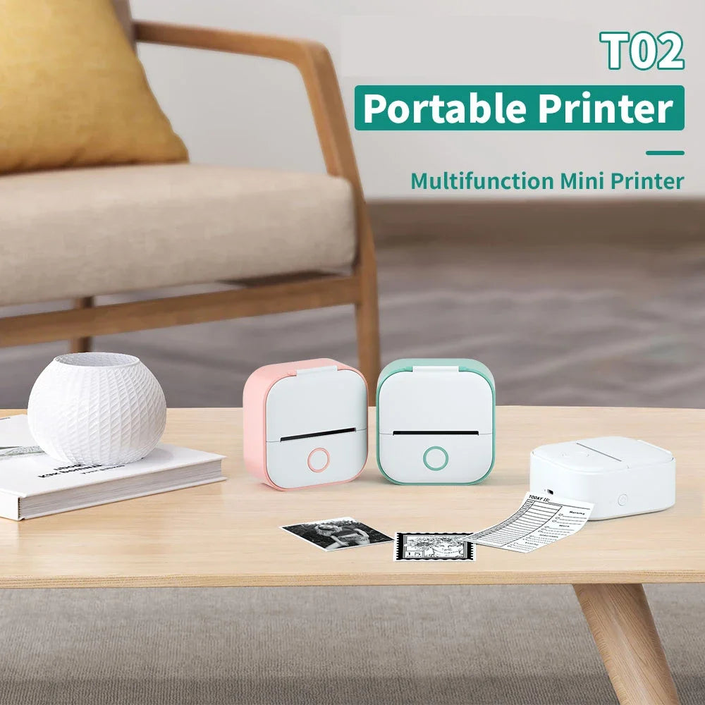 Solid T02 Portable Mini Wireless Thermal Pocket Printer Self-adhesive Stickers Use for DIY Journal Sticker Impresora Portátil