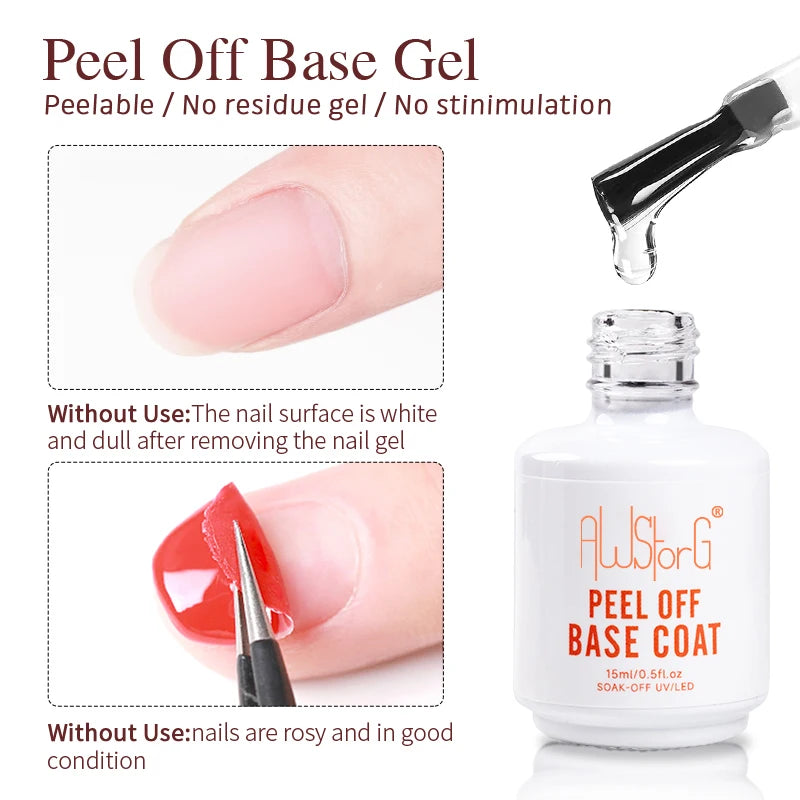 AWStorG 15ML Peel Off Base Coat UV Gel Nail Polish Clear Primer Semi Permanent UV Soft Practice Gel For Protect Care Nails Art