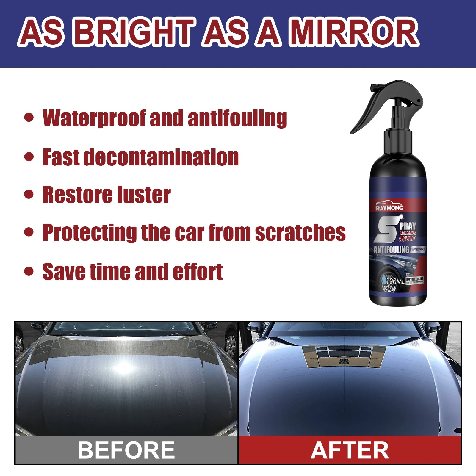 Rayhong Automobile Coating Spray Curing Paint Decontamination, Blackening and Brightening Automobile Coating Nano Coating Spray