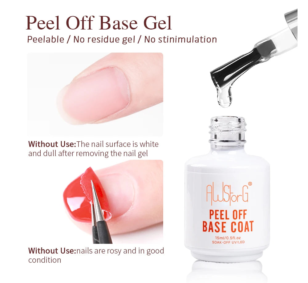 AWStorG 15ML Peel Off Base Coat UV Gel Nail Polish Clear Primer Semi Permanent UV Soft Practice Gel For Protect Care Nails Art