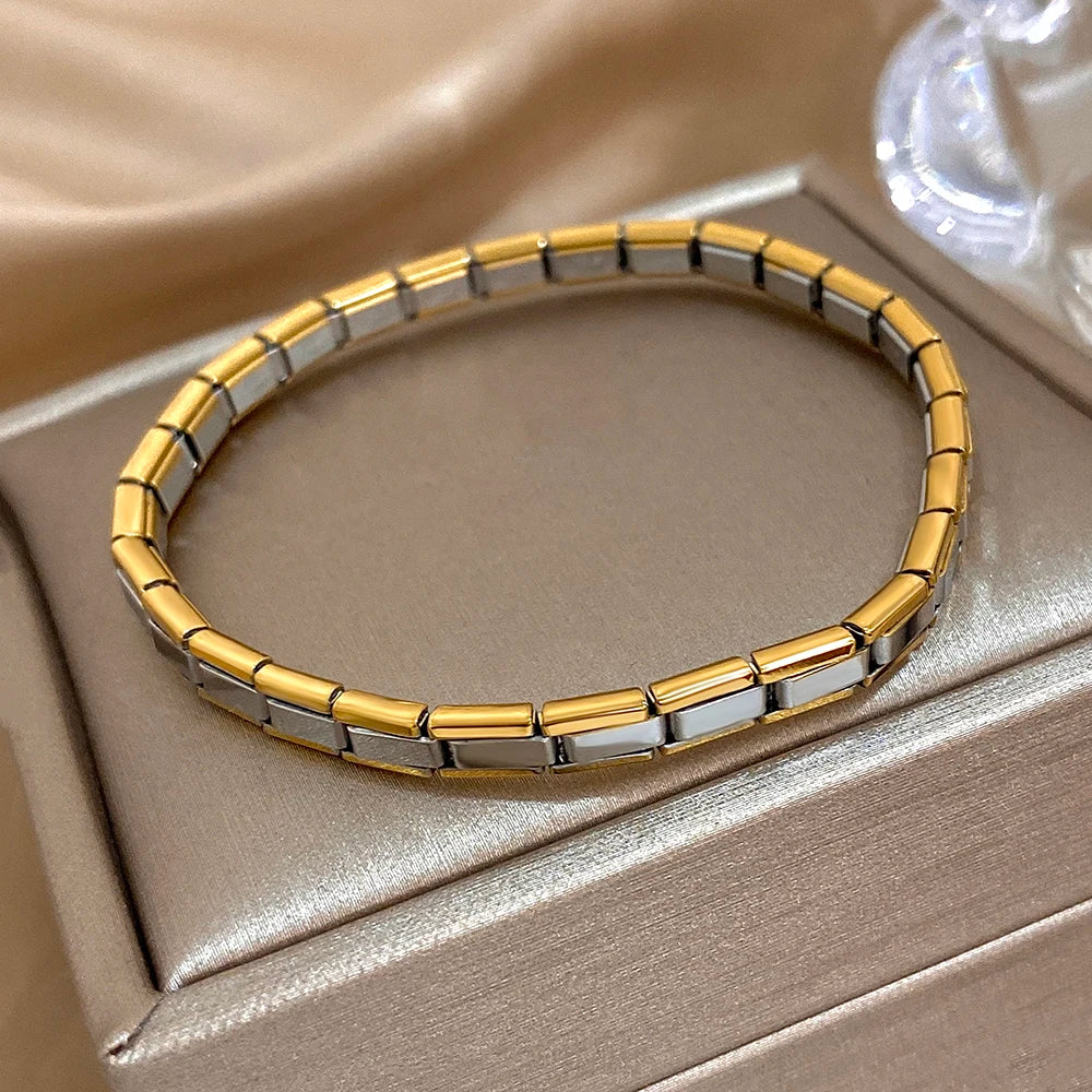 Greatera 5/10mm Two Tone Titanium Steel Bracelet Men Simple Elastic Metal Stainless Steel Watch Strap Women Detachable Bangle