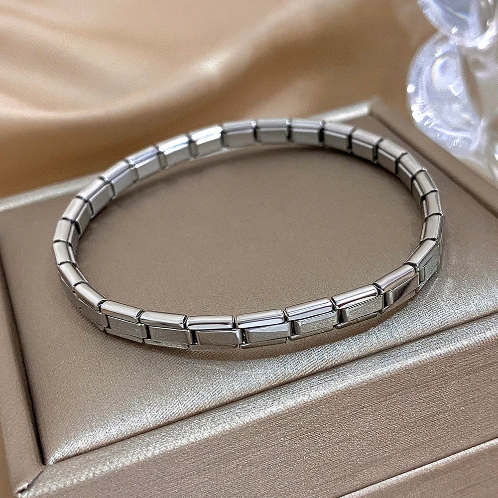 Greatera 5/10mm Two Tone Titanium Steel Bracelet Men Simple Elastic Metal Stainless Steel Watch Strap Women Detachable Bangle