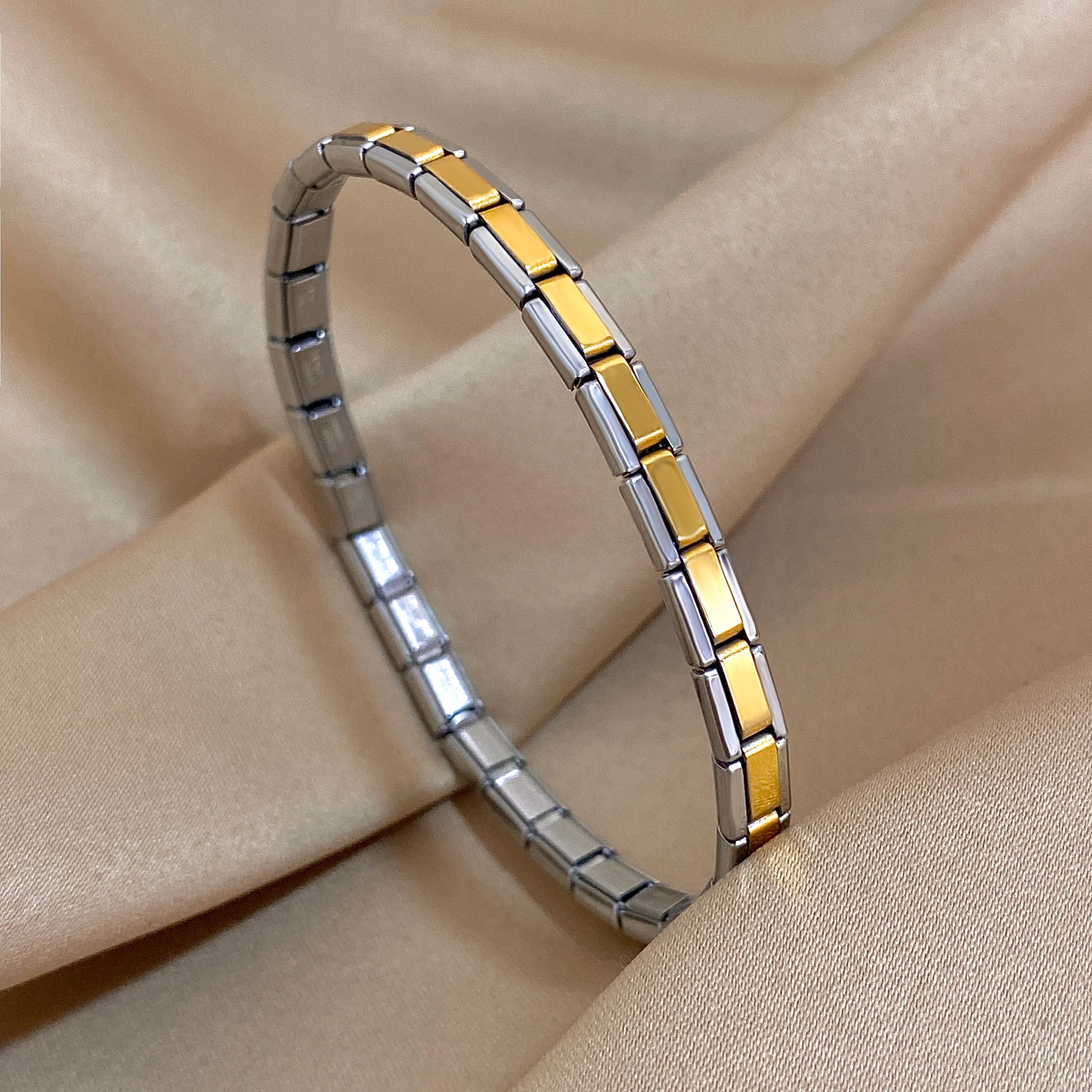 Greatera 5/10mm Two Tone Titanium Steel Bracelet Men Simple Elastic Metal Stainless Steel Watch Strap Women Detachable Bangle