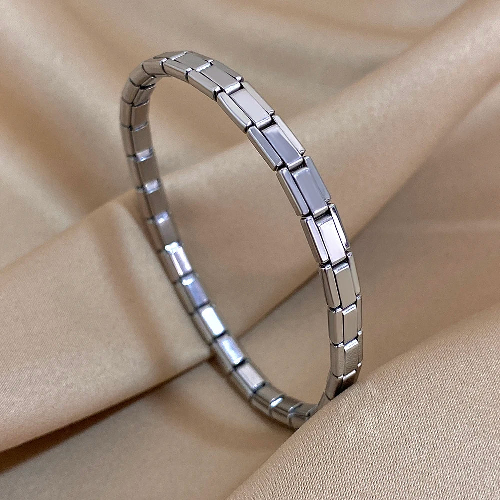 Greatera 5/10mm Two Tone Titanium Steel Bracelet Men Simple Elastic Metal Stainless Steel Watch Strap Women Detachable Bangle