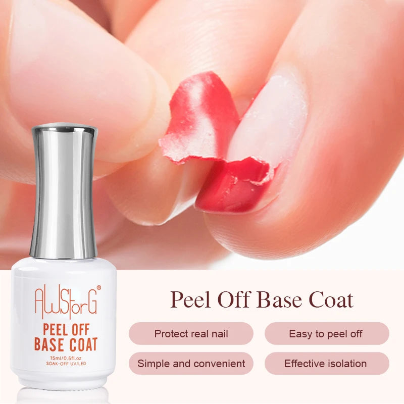 AWStorG 15ML Peel Off Base Coat UV Gel Nail Polish Clear Primer Semi Permanent UV Soft Practice Gel For Protect Care Nails Art