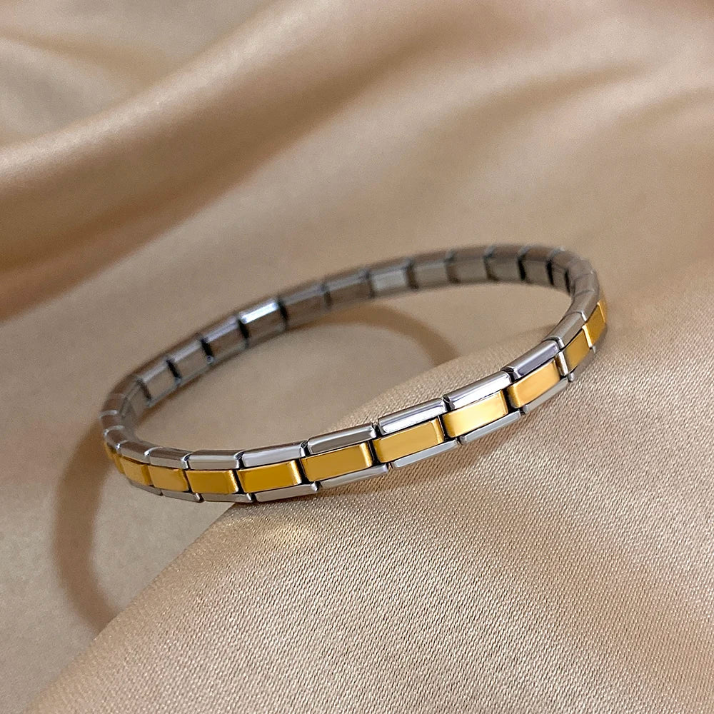 Greatera 5/10mm Two Tone Titanium Steel Bracelet Men Simple Elastic Metal Stainless Steel Watch Strap Women Detachable Bangle