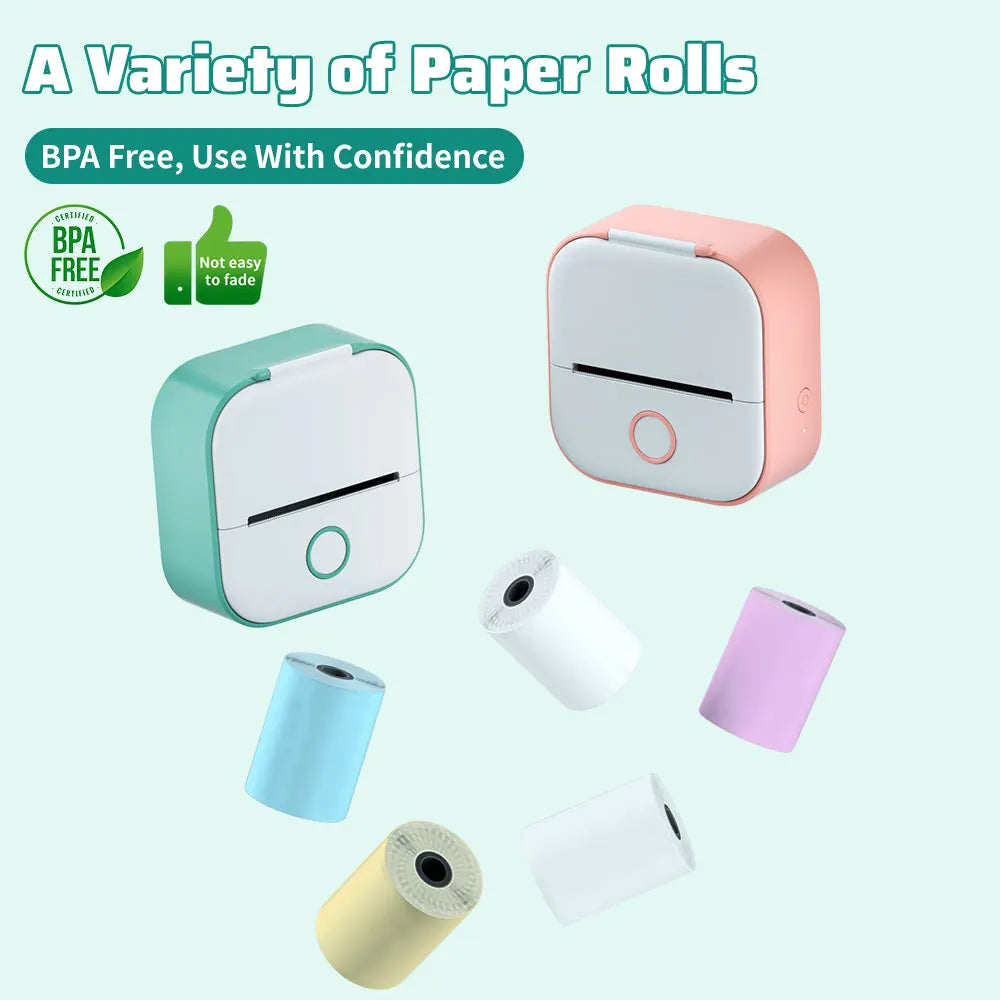 Solid T02 Portable Mini Wireless Thermal Pocket Printer Self-adhesive Stickers Use for DIY Journal Sticker Impresora Portátil