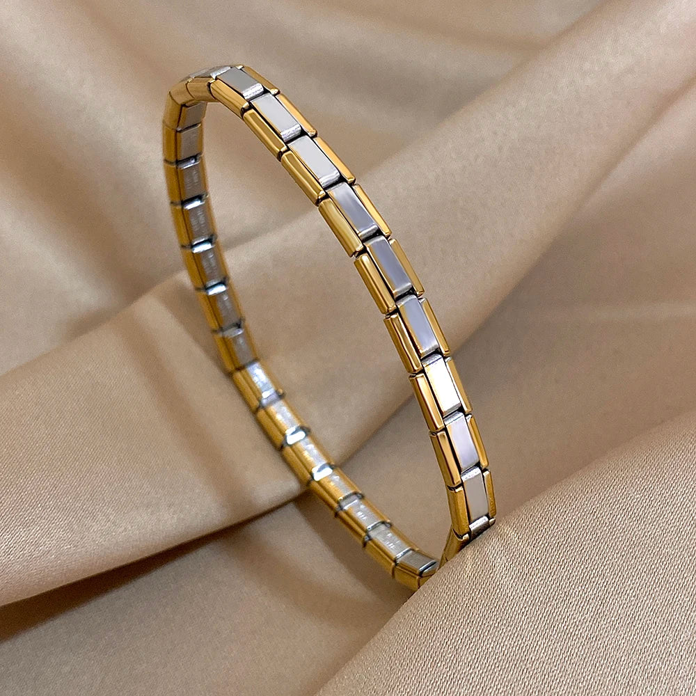 Greatera 5/10mm Two Tone Titanium Steel Bracelet Men Simple Elastic Metal Stainless Steel Watch Strap Women Detachable Bangle