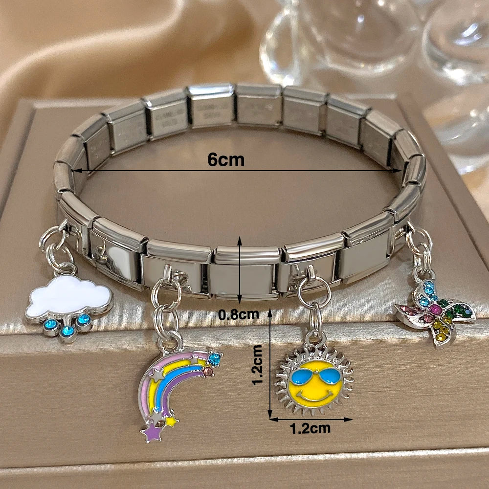 Greatera Castle Girl Panda Colorful Flower Smiling Face Sun Moon Pattern Pendant Bangle Personality Multiple Style Bracelet New