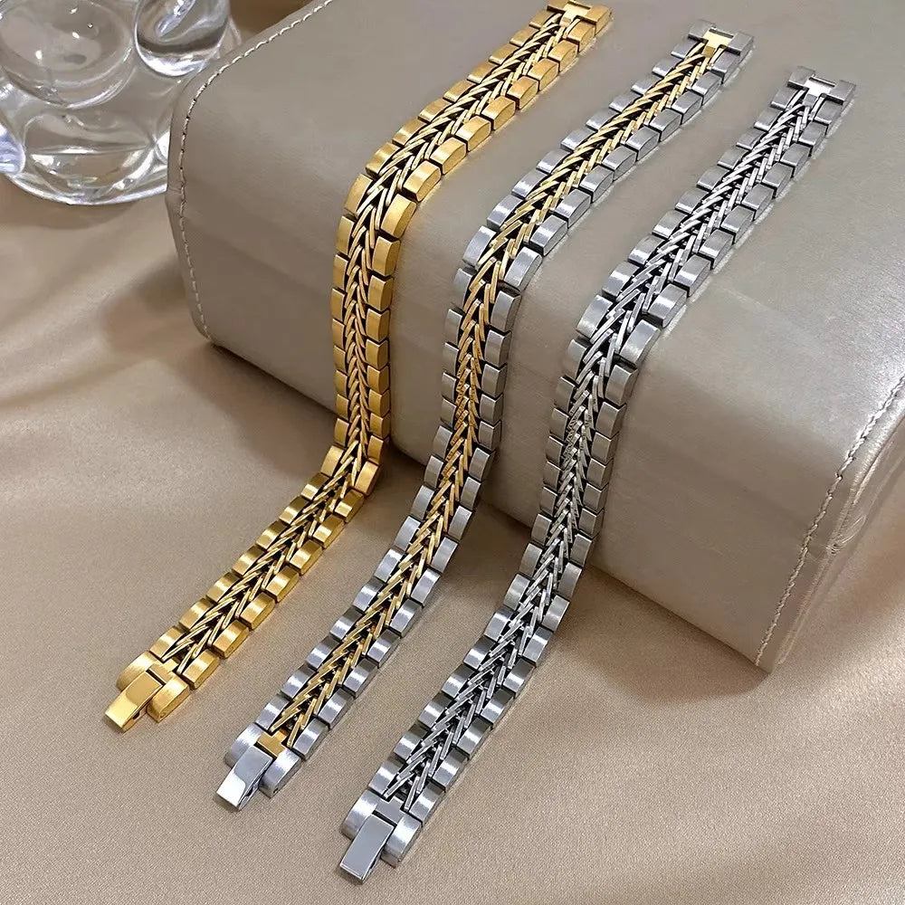 Greatera 5/10mm Two Tone Titanium Steel Bracelet Men Simple Elastic Metal Stainless Steel Watch Strap Women Detachable Bangle