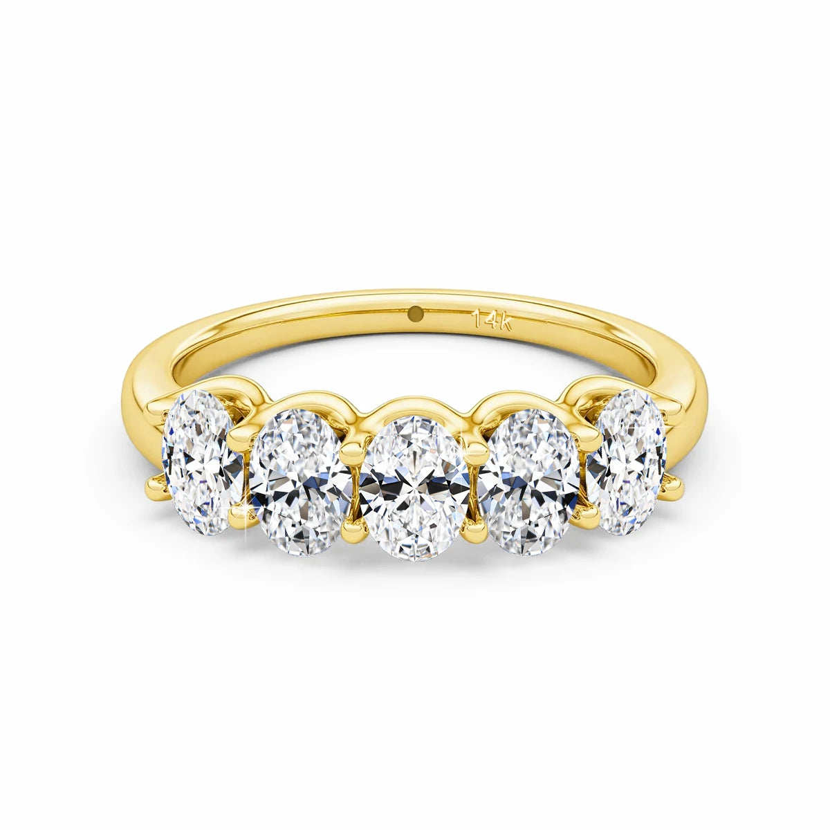 Oval 14K Yellow Gold Engagement Ring GRA Certified Moissanite Row Band 5 Stone 1.5ctw 100% Authentic for Women Wedding Jewelry