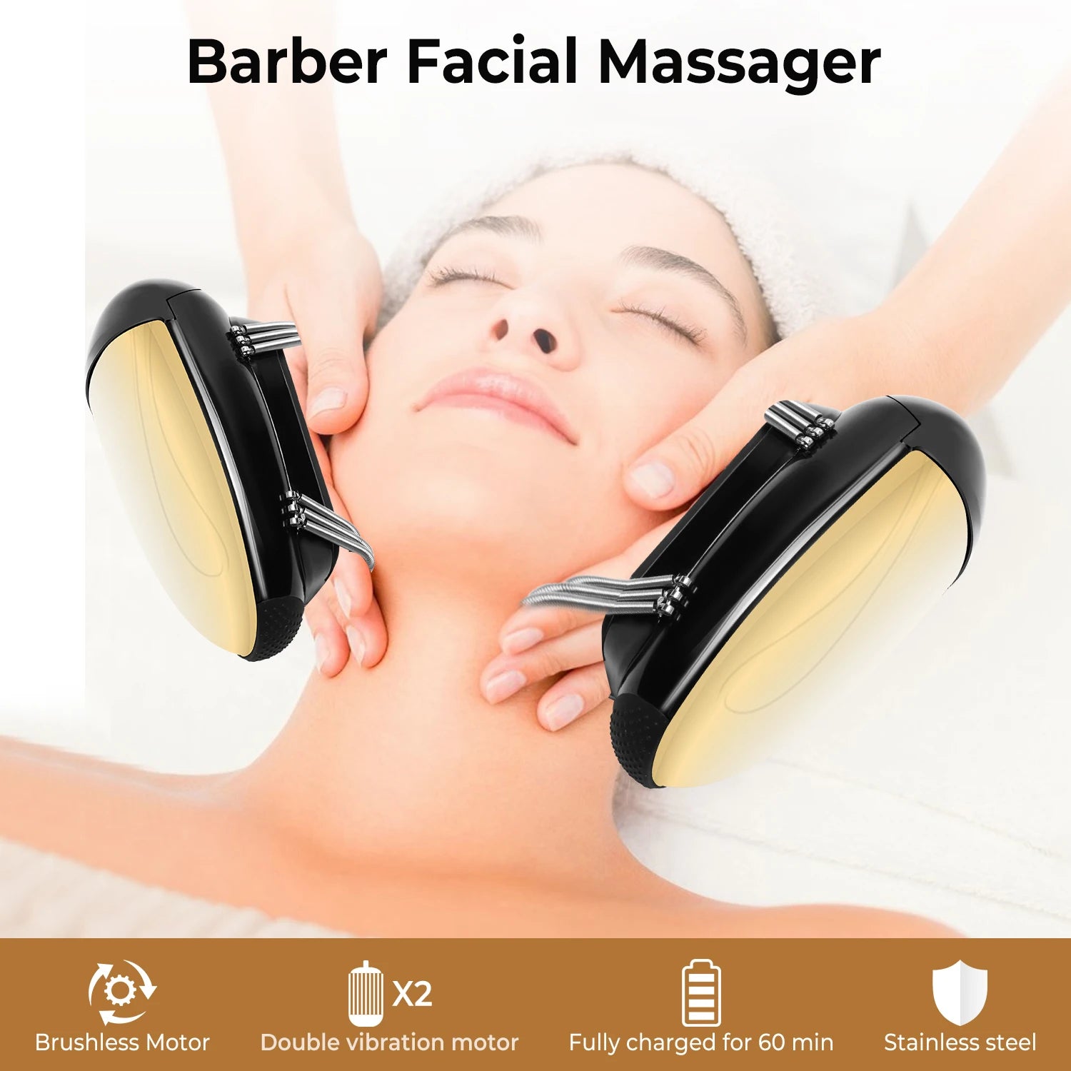Men's Barberology Massager Professional Cordless Metal Handheld Heat Massager USB Charge Vibration Head Massage 2 Massage Nodes