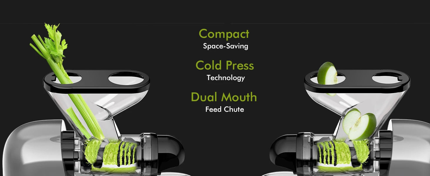 SiFENE Cold Press Juicer - Slow Masticating, High Yield for Fruits & Veggies, Dual-Mouth, Anti-Clog, Easy Clean, BPA-Free, Gray