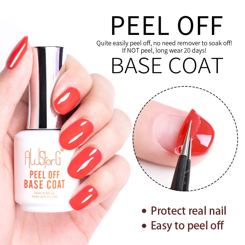 AWStorG 15ML Peel Off Base Coat UV Gel Nail Polish Clear Primer Semi Permanent UV Soft Practice Gel For Protect Care Nails Art