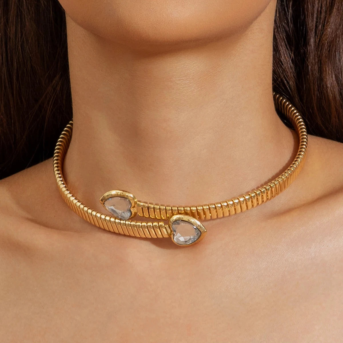 Tocona Vintage Exaggerated Gold Silver Colour Chunky Choker for Women Striped Collar Necklace with Adjustable Chain Jewelry